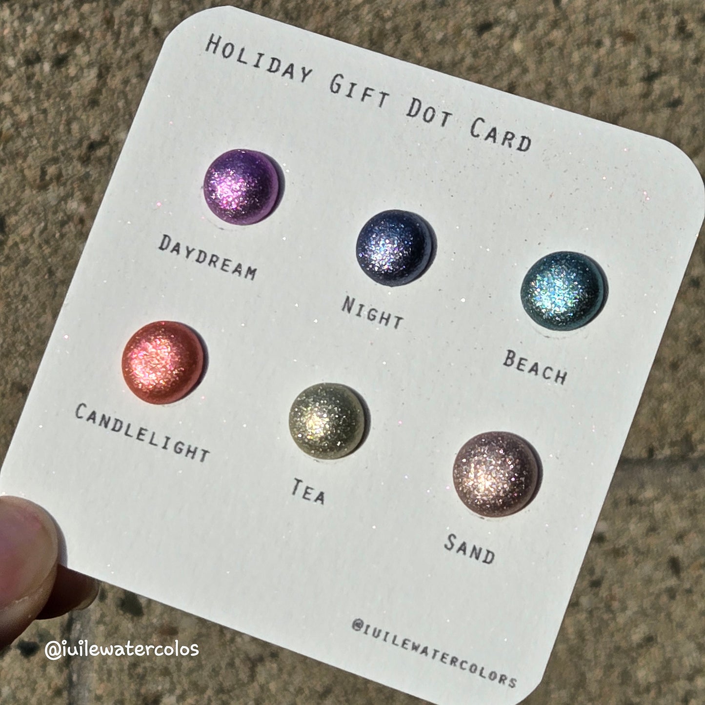 Holiday Gift 2024 Christmas Dot Card Handmade Chrome Shimmer Watercolor Paints by iuilewatercolors