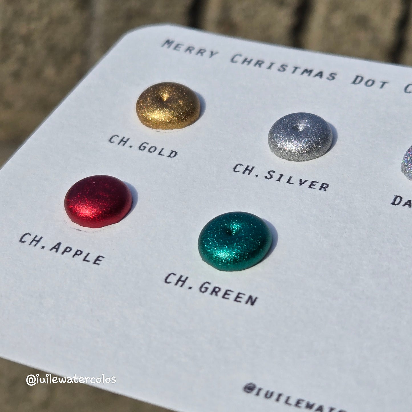 Merry Christmas Dot Card Handmade Chrome Shimmer Watercolor Paints by iuilewatercolors