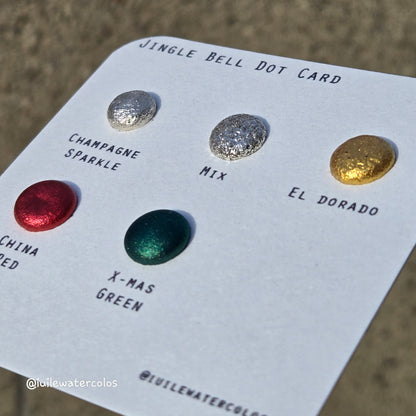 Jingle Bell Dot Card Handmade Chrome Shimmer Watercolor Paints by iuilewatercolors