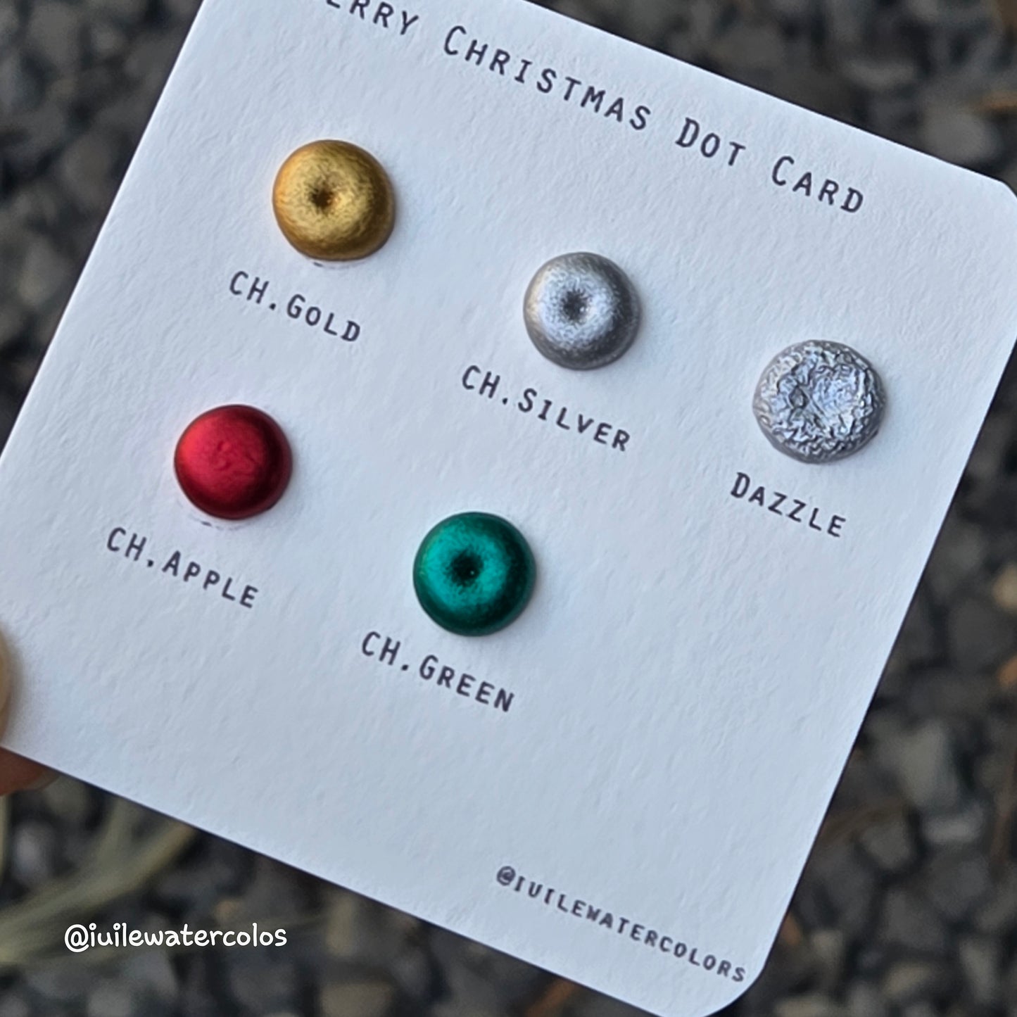 Merry Christmas Dot Card Handmade Chrome Shimmer Watercolor Paints by iuilewatercolors