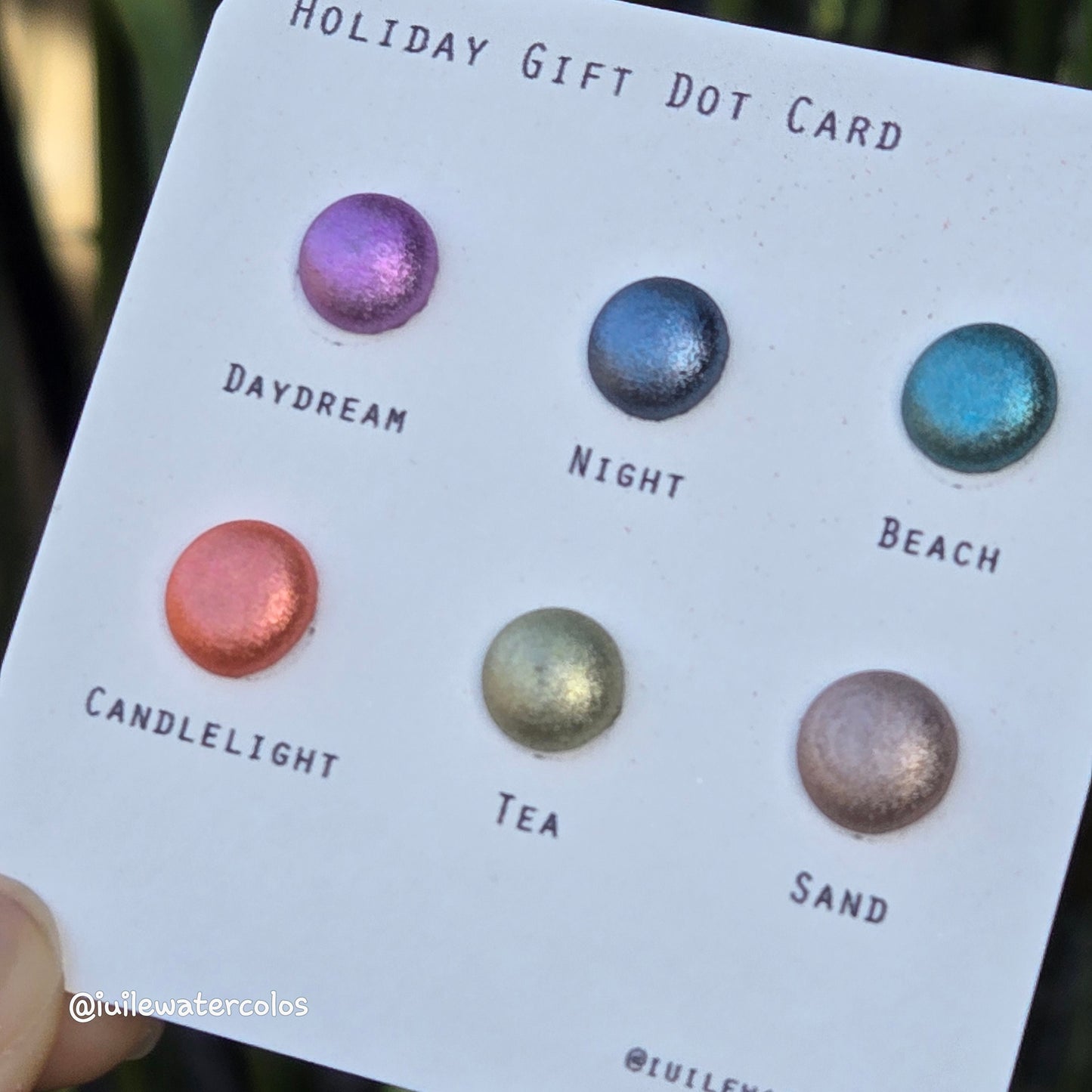 Holiday Gift 2024 Christmas Dot Card Handmade Chrome Shimmer Watercolor Paints by iuilewatercolors