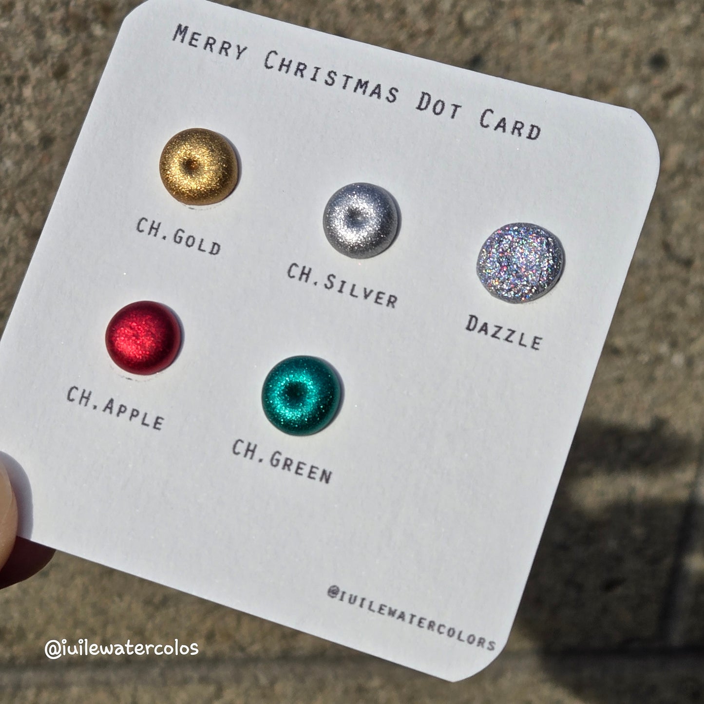 Merry Christmas Dot Card Handmade Chrome Shimmer Watercolor Paints by iuilewatercolors