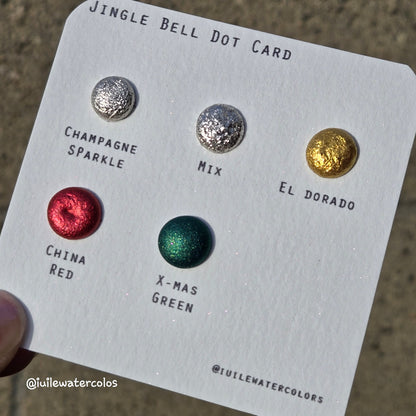 Jingle Bell Dot Card Handmade Chrome Shimmer Watercolor Paints by iuilewatercolors