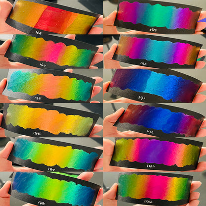Vivid Q6 Quarter Pan Handmade Color Shift Aurora Shimmer Metallic Chameleon Watercolor Paints by iuilewatercolors