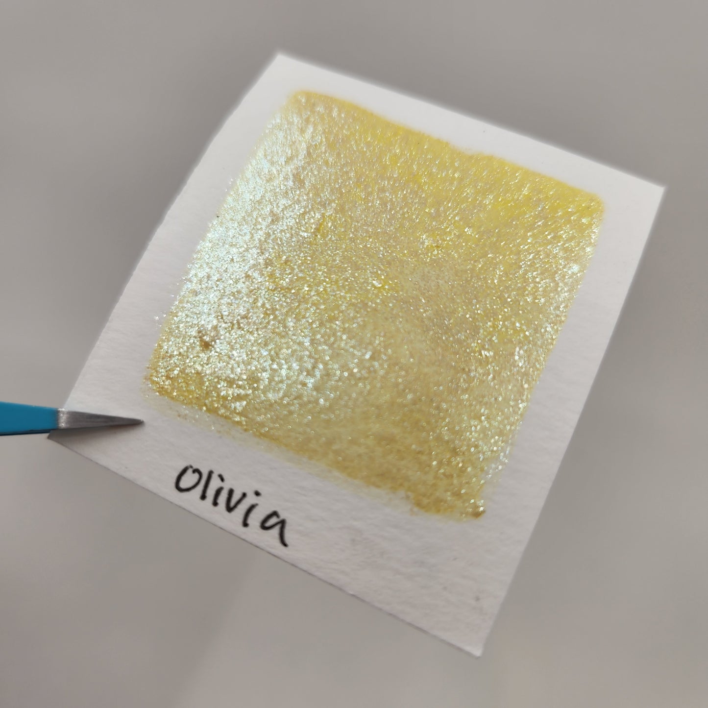 Olivia The Artist flakes mica Handmade watercolor paint half pan