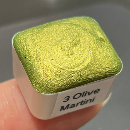 3 Olive martini green watercolor paints half pan