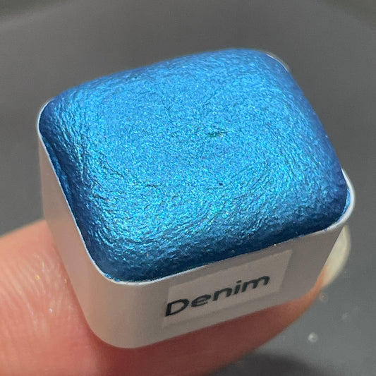 Denim Blue Handmade Metallic Shimmer Watercolor Paints Half Pan