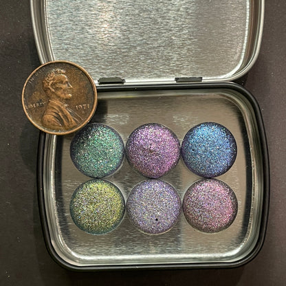 Button Night Series set Handmade Glittery Hologram shimmer watercolor Paint by iuilewatercolors