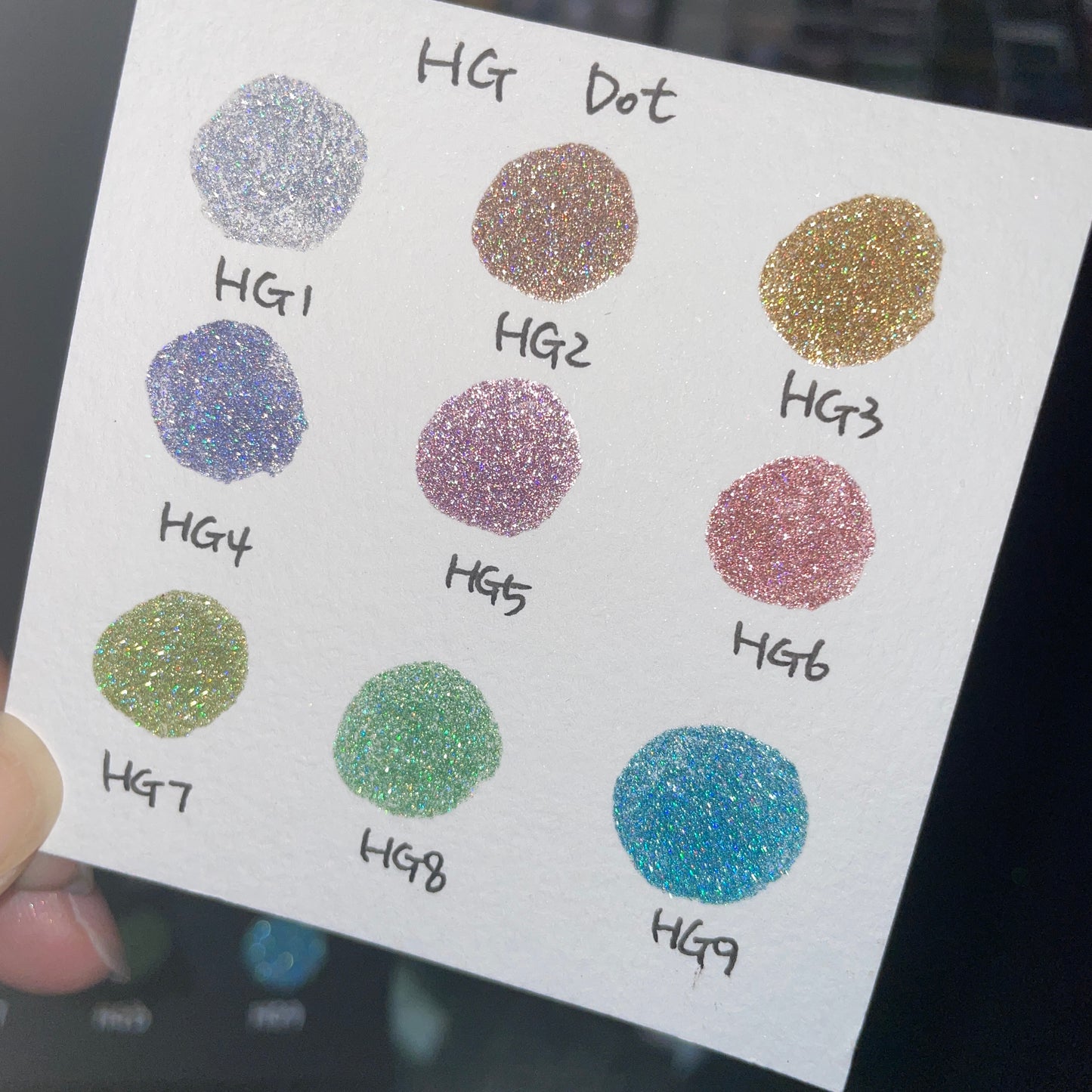 HG Dot Card Tester Sampler Watercolor Shimmer Glittery Paints