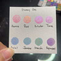 Disney princess Dot Card Tester Sampler Watercolor Shimmer Glittery Paints