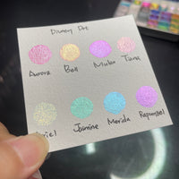 Disney princess Dot Card Tester Sampler Watercolor Shimmer Glittery Paints
