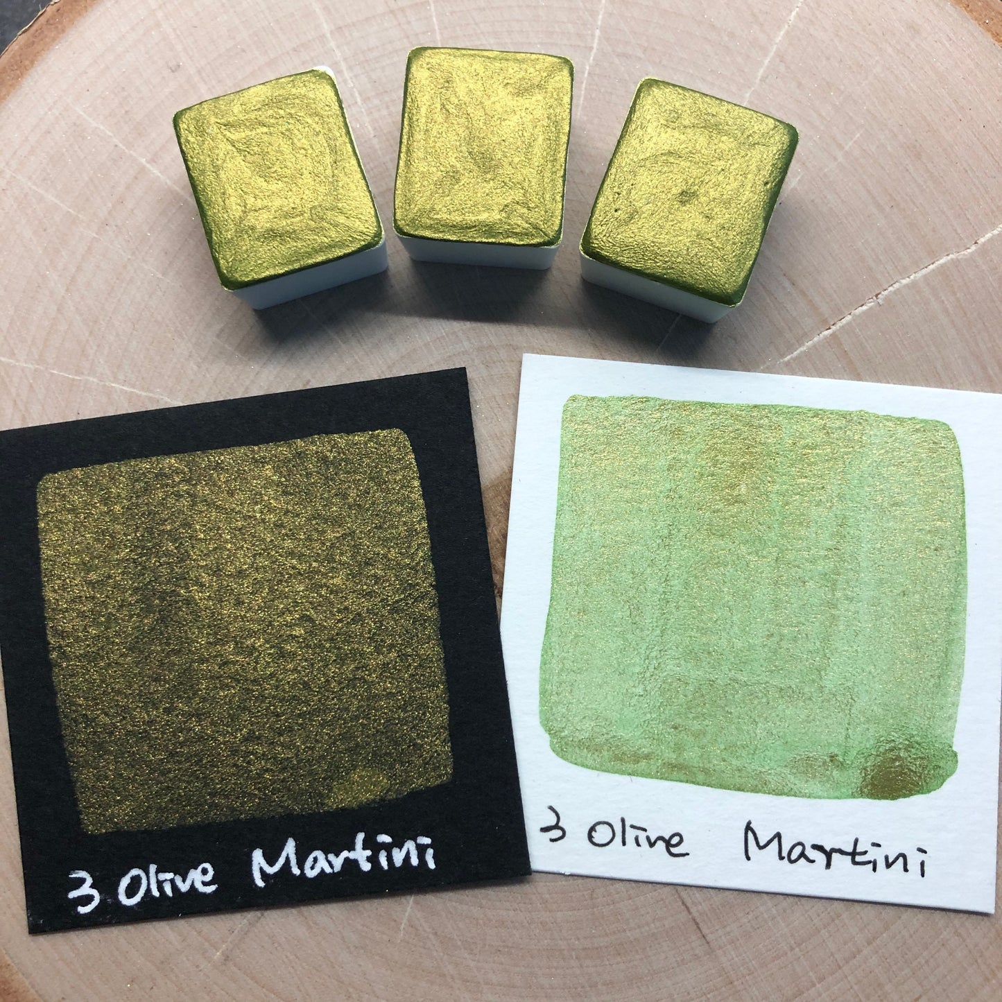 3 Olive martini green watercolor paints half pan