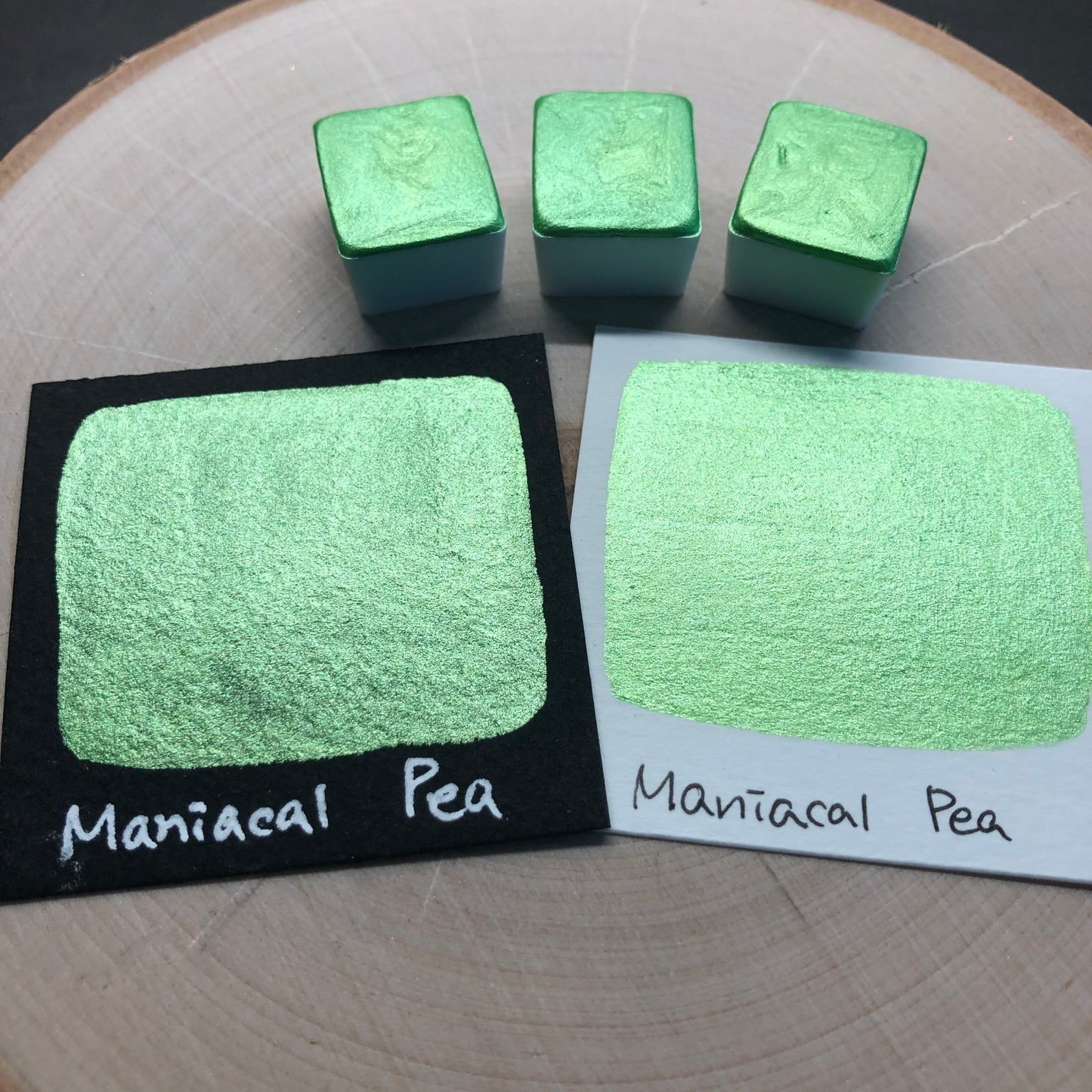 Maniacal pea green watercolor paints half pans