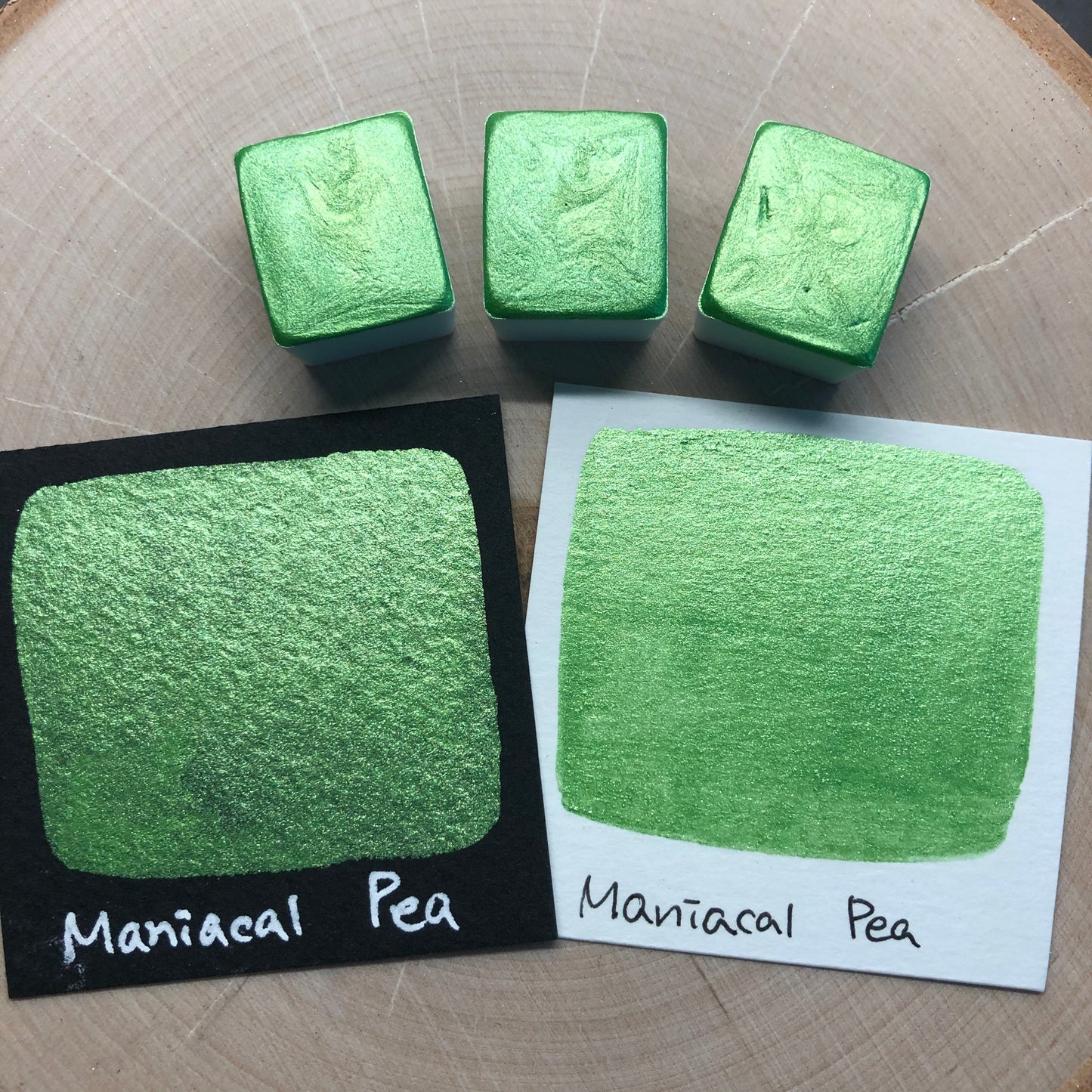 Maniacal pea green watercolor paints half pans