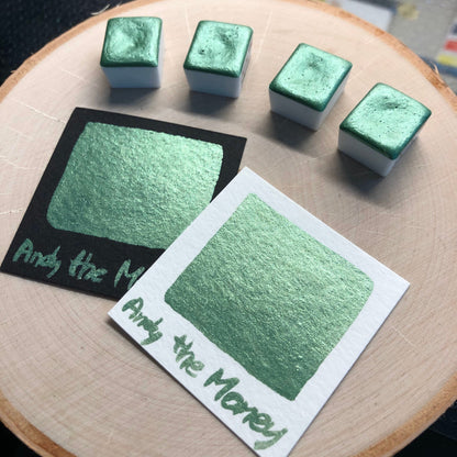Andy the Money green watercolor paints half pan