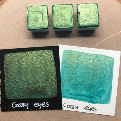 Crazy eyes green watercolor paints half pan