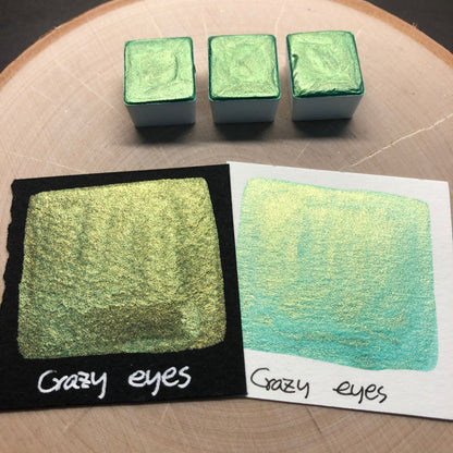 Crazy eyes green watercolor paints half pan