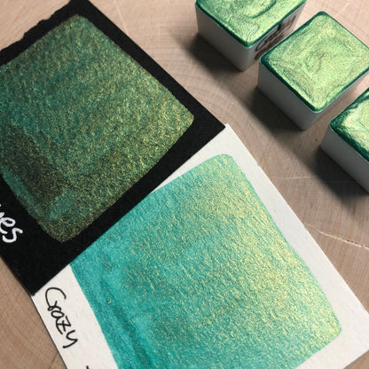 Crazy eyes green watercolor paints half pan