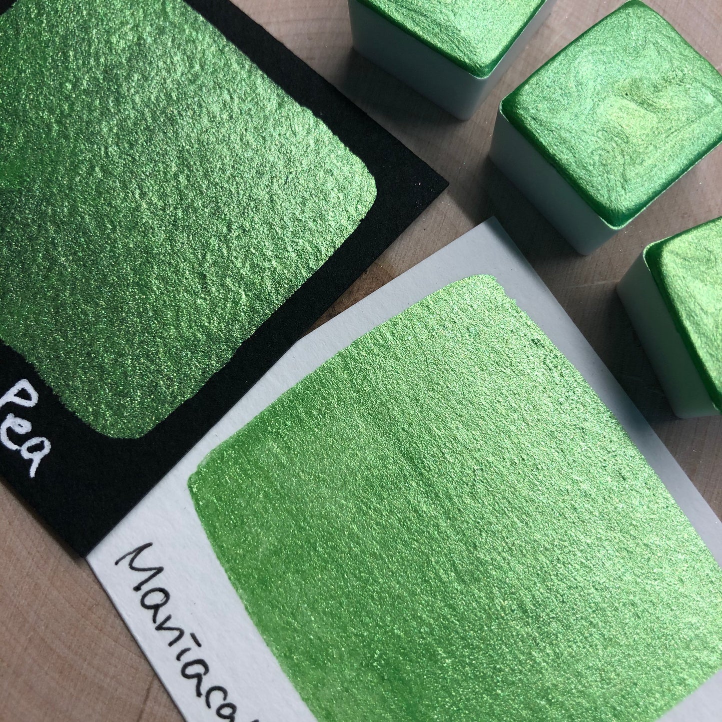 Maniacal pea green watercolor paints half pans