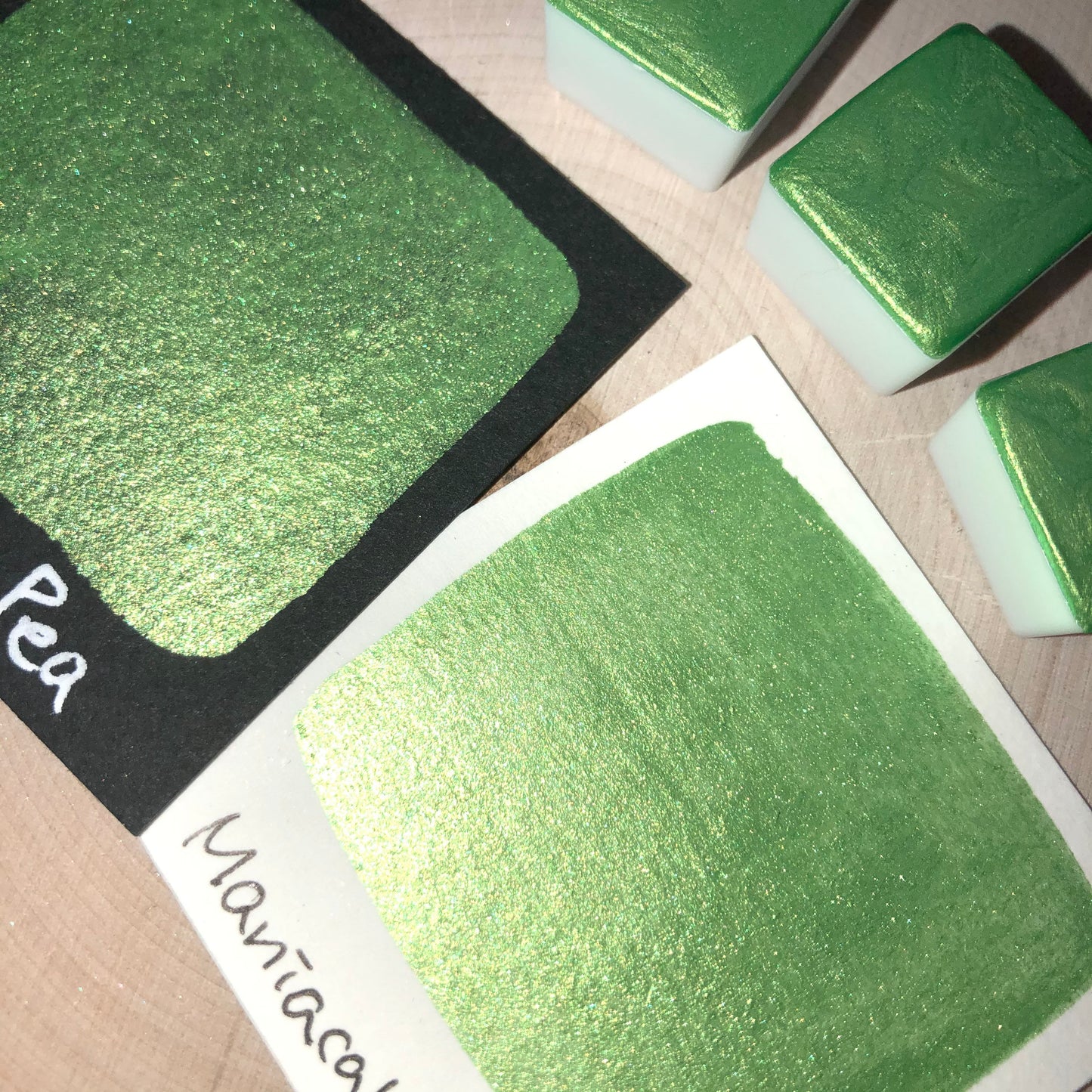 Maniacal pea green watercolor paints half pans