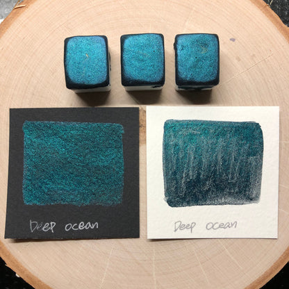 Deep ocean green watercolor paints half pans