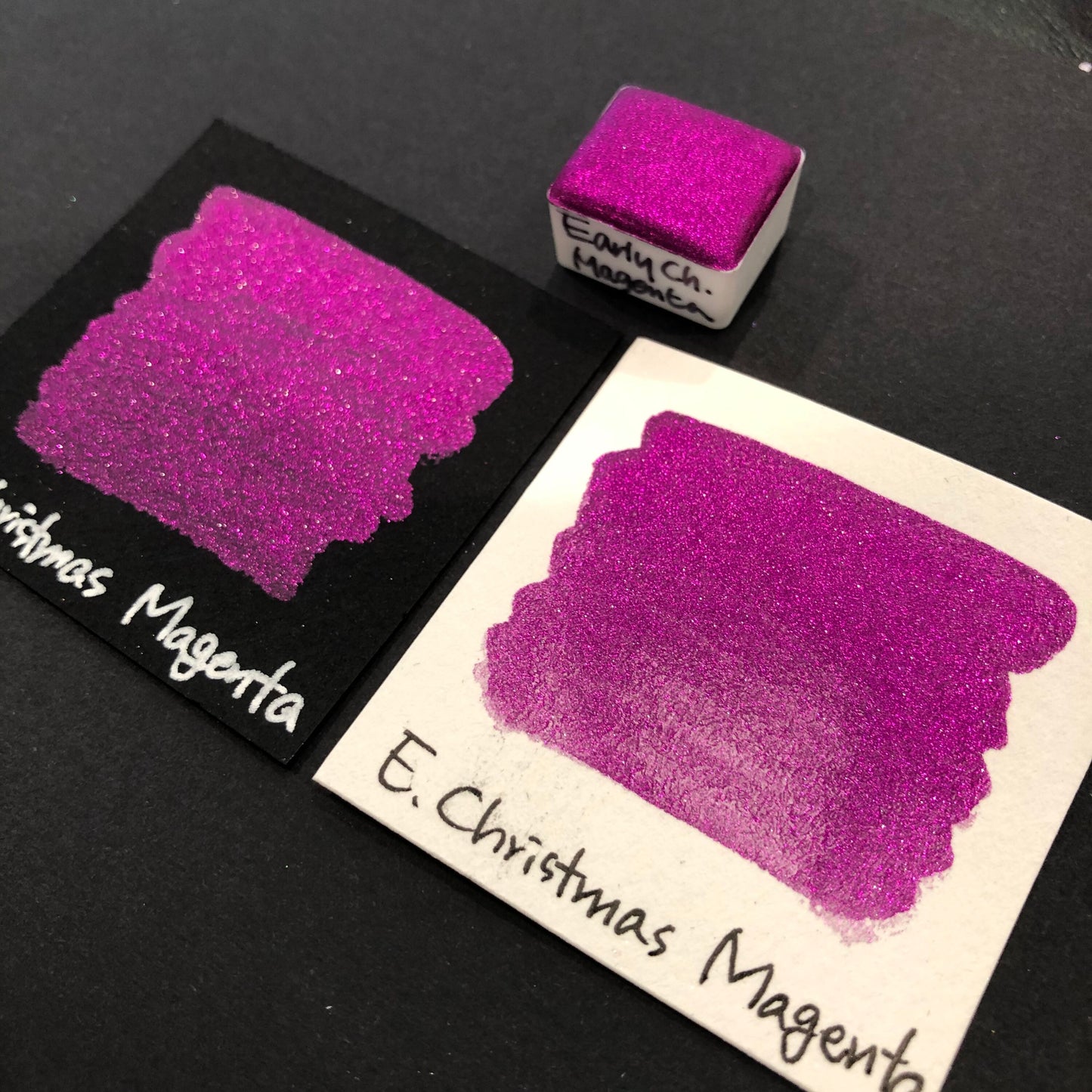 Magenta Early Christmas Chrome watercolor paint half pan