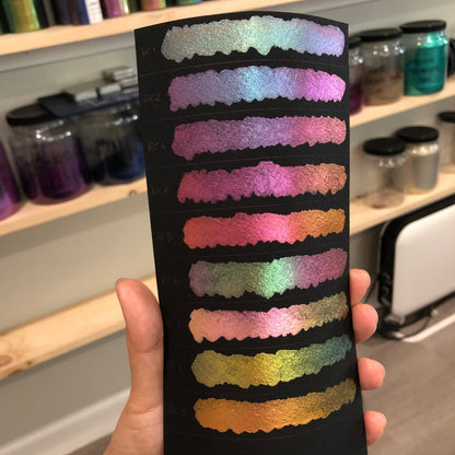 RC 2 Chameleon color shift glitter pigments watercolor paint half pan