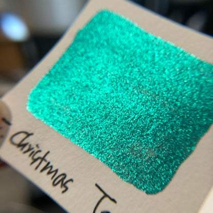 Teal Early Christmas Chrome watercolor paint half pan