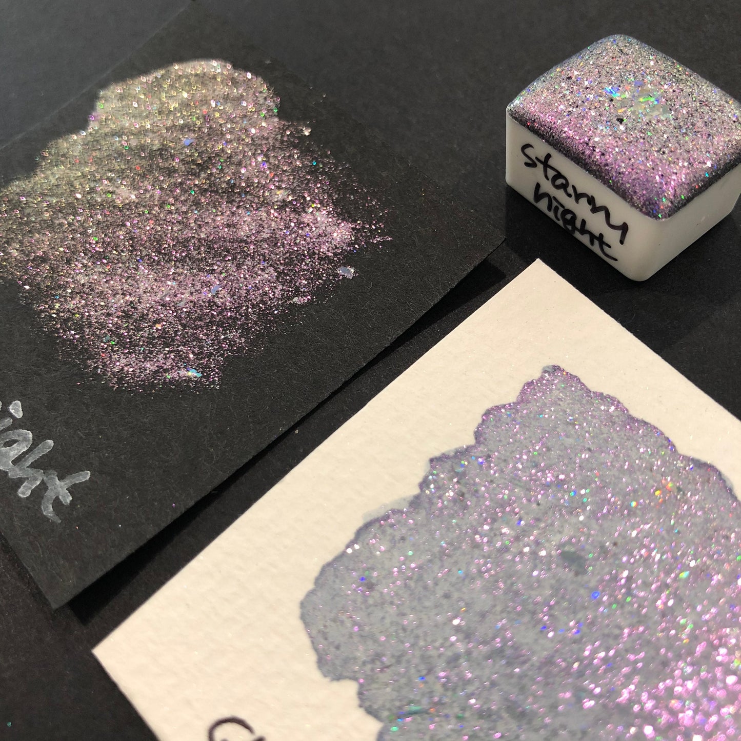 Night Dot Card Tester Sampler Watercolor Shimmer Glittery Paints