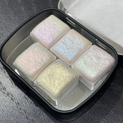 SALE 5 Color fairy set for Handmade Shimmer Metallic watercolor paints half pans in Tin case
