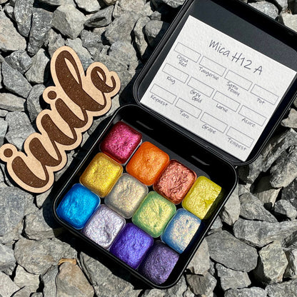 last chance! Mica H12 A set Handmade Shimmer Watercolor Paint half pans