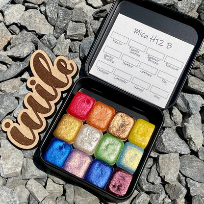 last chance! Mica H12 B set Handmade Shimmer Watercolor Paint half pans