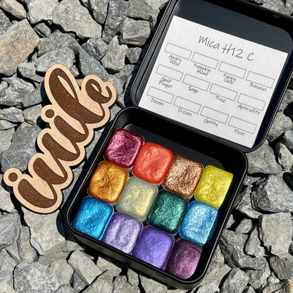 last chance! Mica H12 C set Handmade Shimmer Watercolor Paint half pans