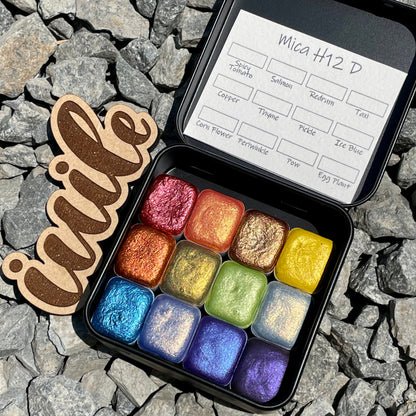 last chance! Mica H12 D set Handmade Shimmer Watercolor Paint half pans