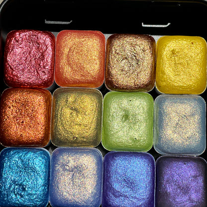 last chance! Mica H12 D set Handmade Shimmer Watercolor Paint half pans