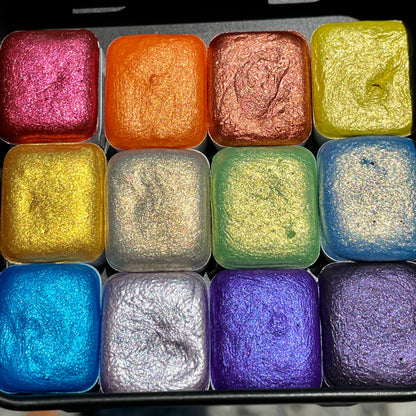 last chance! Mica H12 A set Handmade Shimmer Watercolor Paint half pans