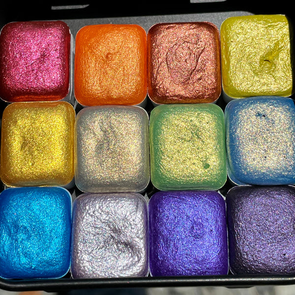 Mica H12 E set Handmade Shimmer Watercolor Paint half pans – IUILE