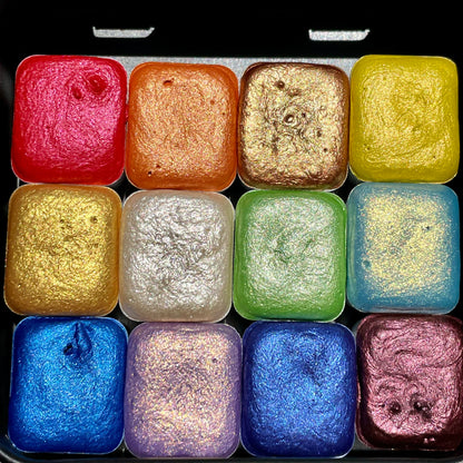 last chance! Mica H12 B set Handmade Shimmer Watercolor Paint half pans