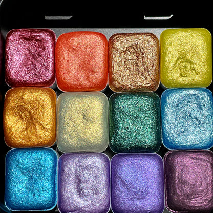 last chance! Mica H12 C set Handmade Shimmer Watercolor Paint half pans