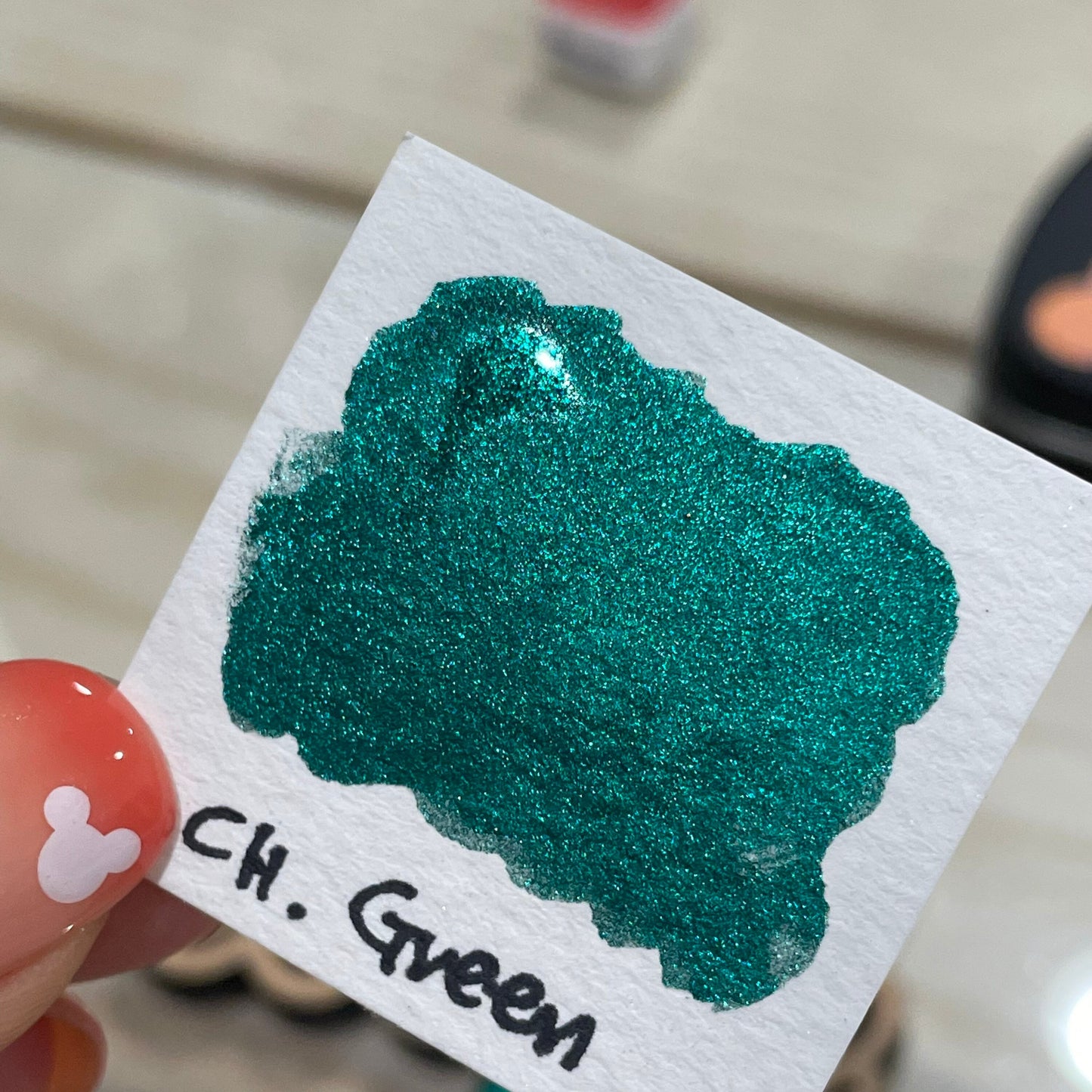 Green Christmas handmade watercolor paints half pan