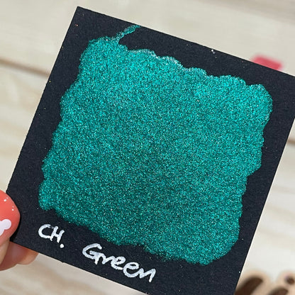 Green Christmas handmade watercolor paints half pan