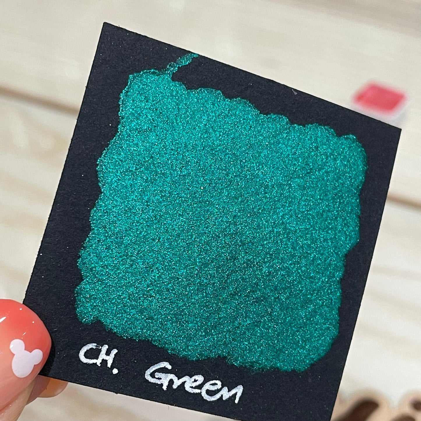 Green Christmas handmade watercolor paints half pan