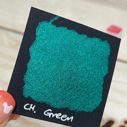 Green Christmas handmade watercolor paints half pan