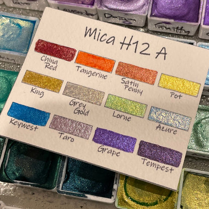 last chance! Mica H12 A set Handmade Shimmer Watercolor Paint half pans
