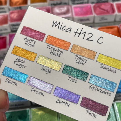 last chance! Mica H12 C set Handmade Shimmer Watercolor Paint half pans