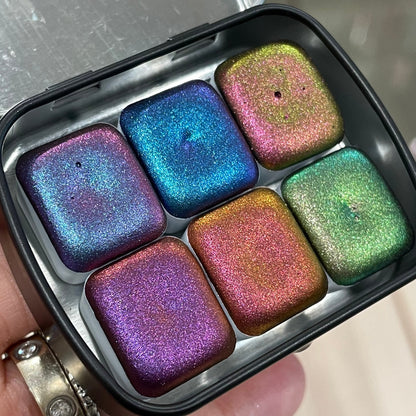 6H Handmade Shimmer Metallic Chameleon Colorshift Watercolor Paint Half By iuilewatercolors