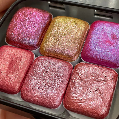 Pink set Handmade Shimmer Metallic Chameleon Colorshift Watercolor Paint Half By iuilewatercolors