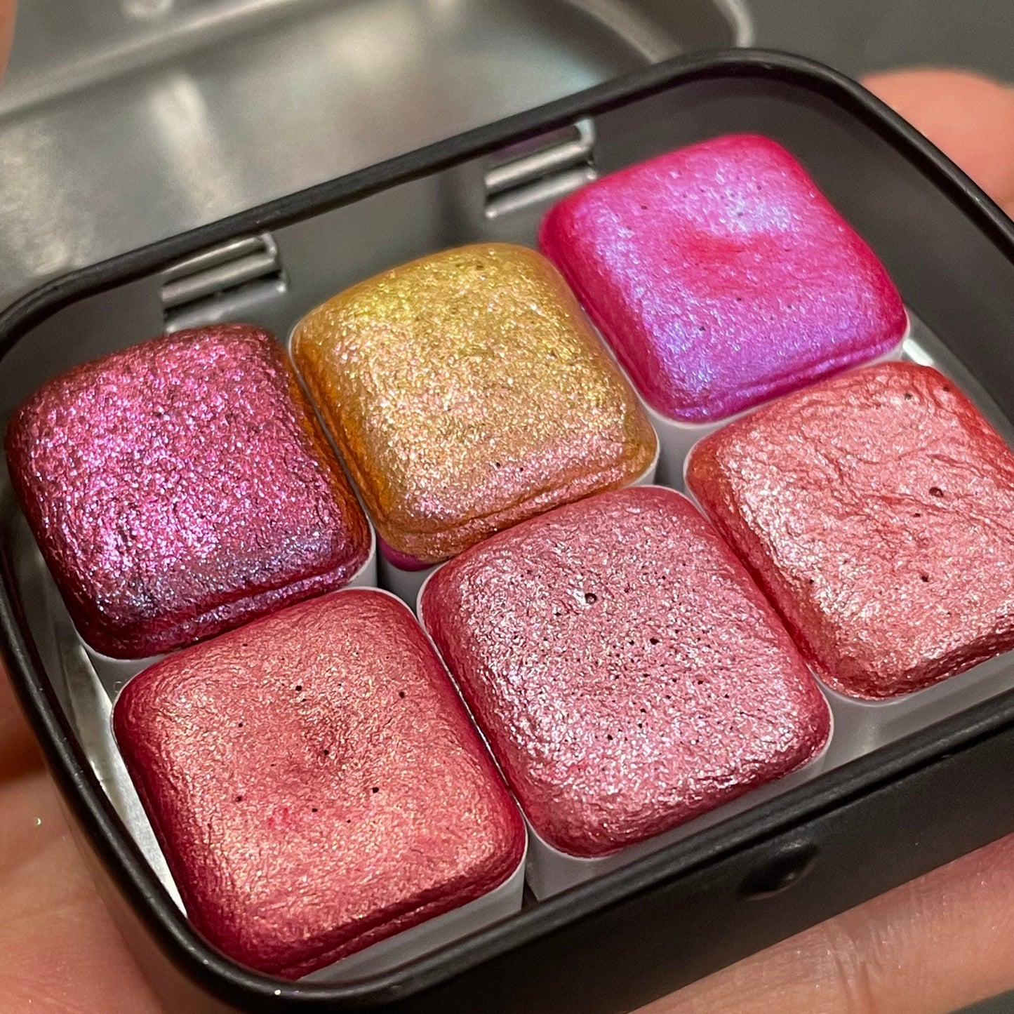 Pink set Handmade Shimmer Metallic Chameleon Colorshift Watercolor Paint Half By iuilewatercolors