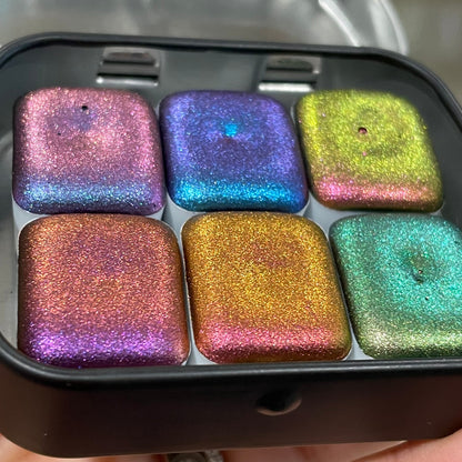 6H Handmade Shimmer Metallic Chameleon Colorshift Watercolor Paint Half By iuilewatercolors