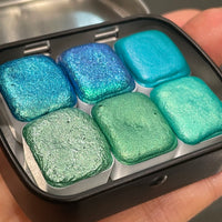 Teal set Handmade Shimmer Metallic Chameleon Colorshift Watercolor Paint Half By iuilewatercolors